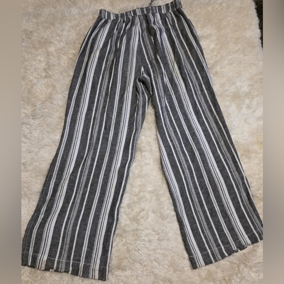 Briggs Linen Blend Pants Blue Striped Drawstring Elastic Women’s Size Large EUC - Picture 2 of 8